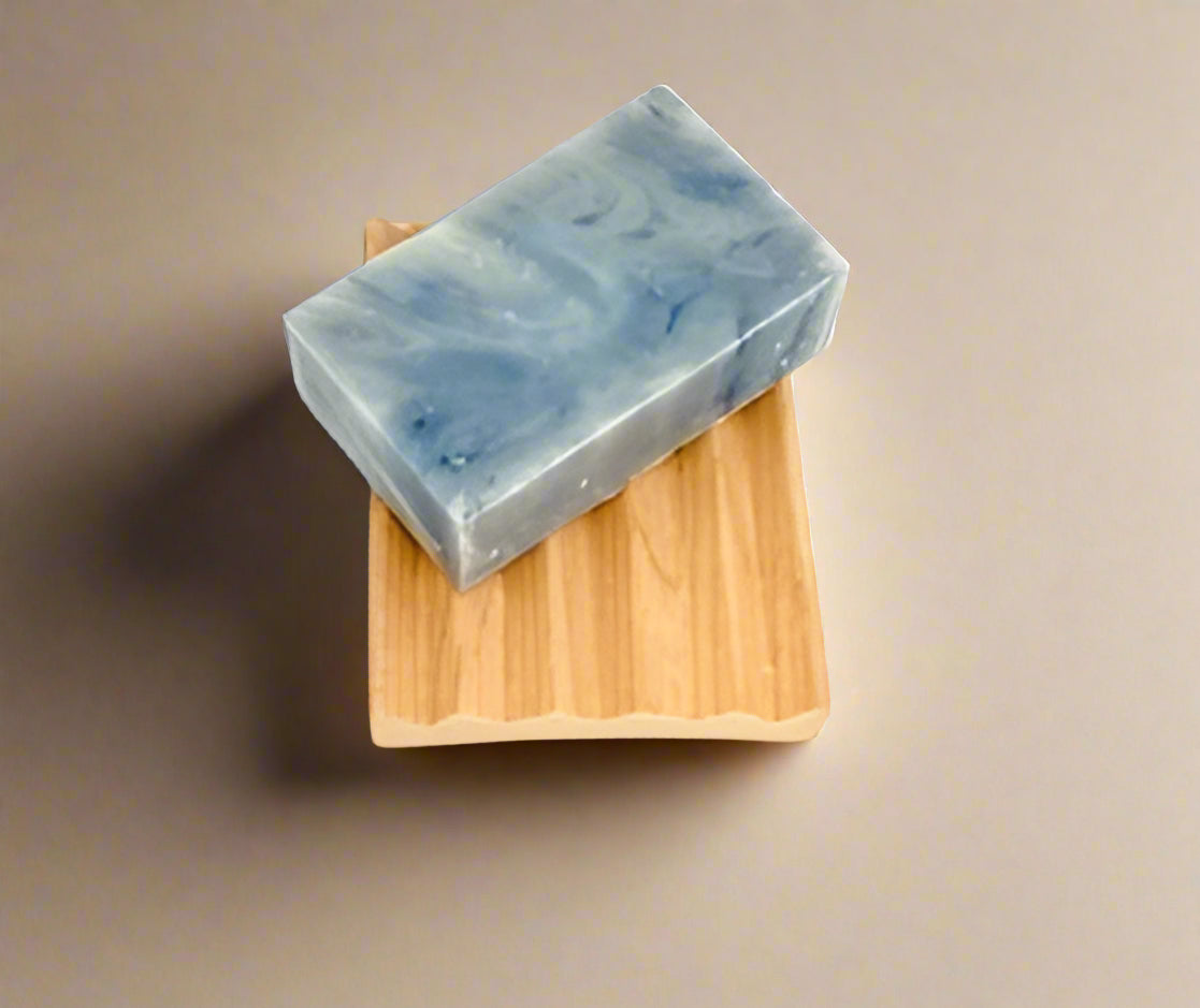 Sustainably harvested red alder soap dish, extends bar soap life and prevents residue buildup